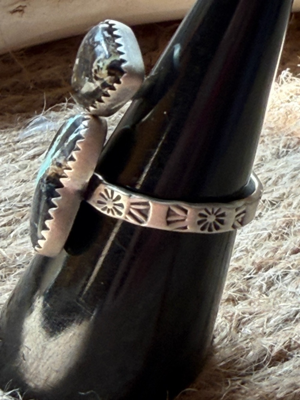 Black Jack Turquoise Heart Double-Stack bypass Sterling Silver Ring - Picture 6 of 6